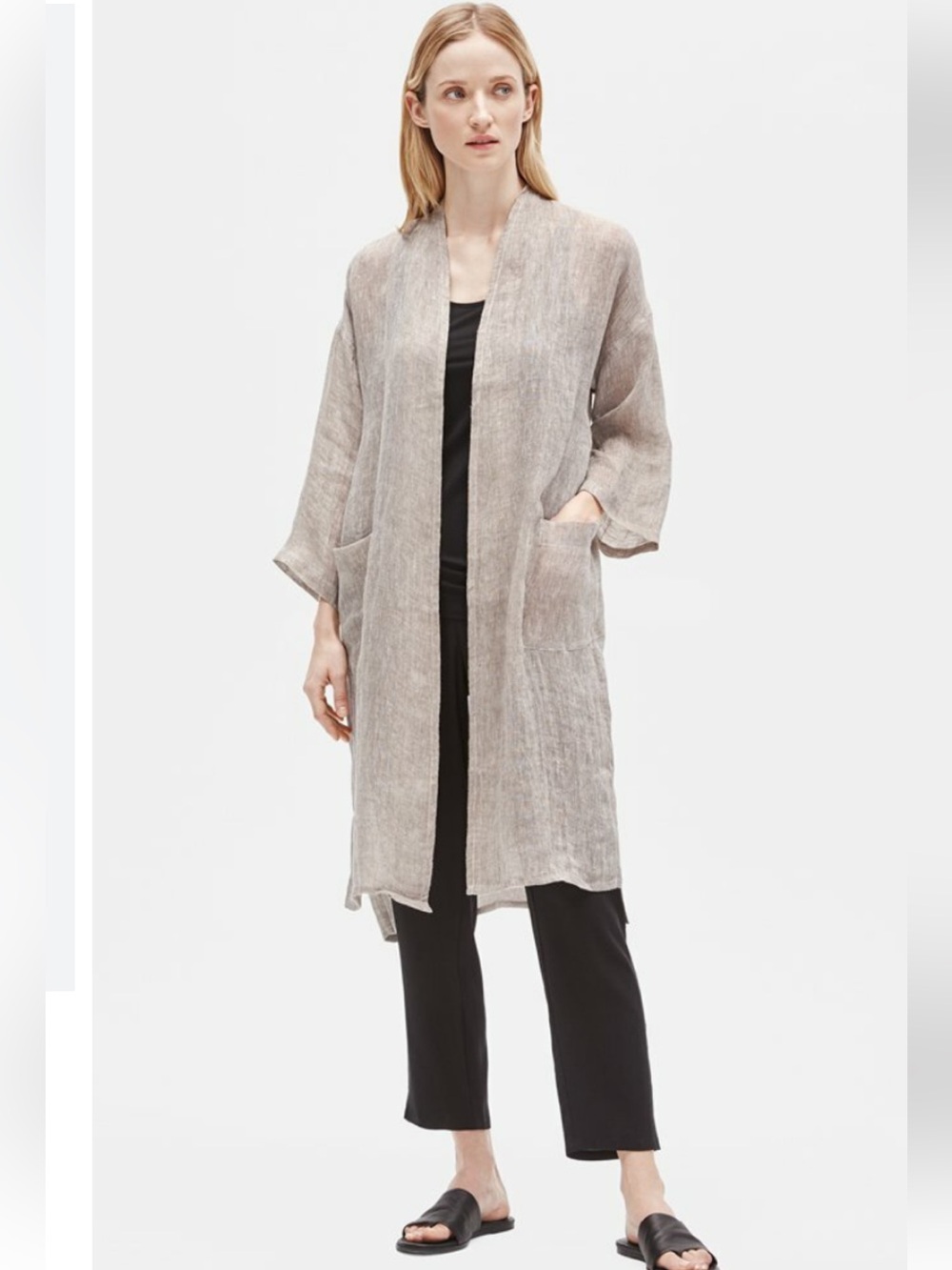 Eileen Fisher Natural Organic Linen Gauze 3/4 Sleeve Wrap Jacket - Picture 1 of 6